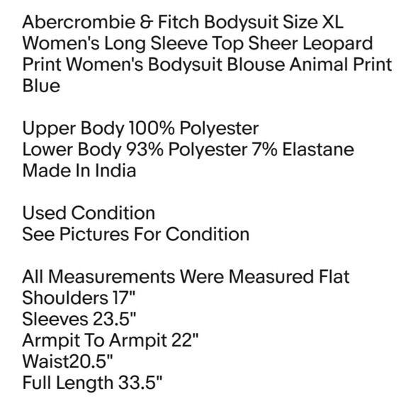 Abercrombie & Fitch Bodysuit Size XL Women's Long Sleeve Top Sheer Leopard Print - Picture 2 of 8